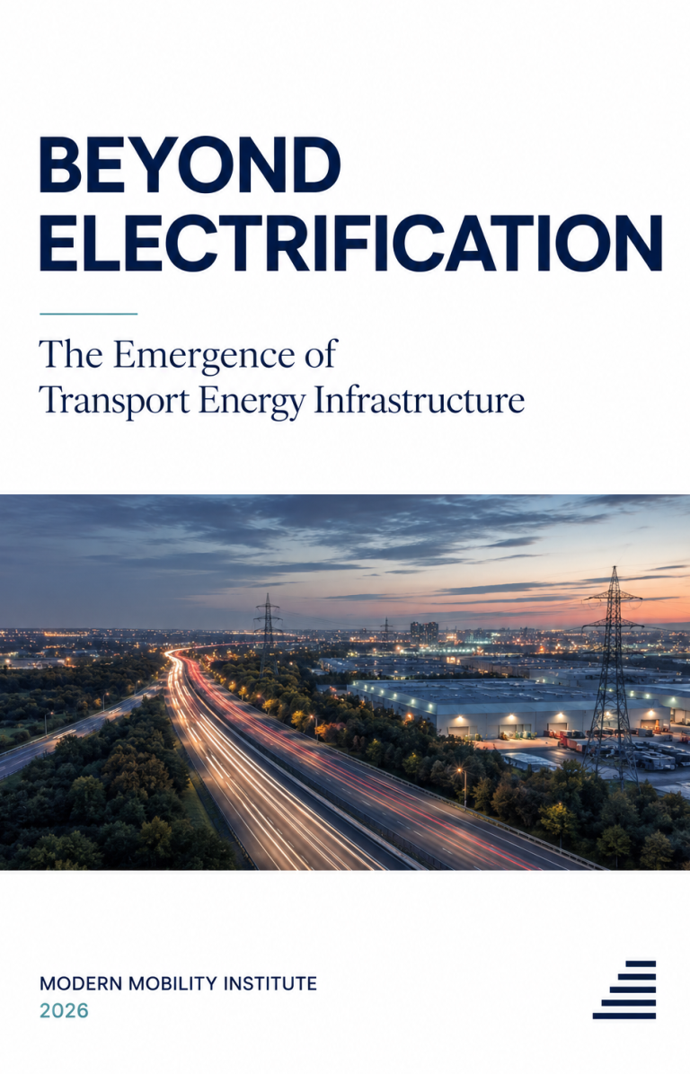 Cover of the research publication "Beyond Electrification: The Emergence of Transport Energy Infrastructure" by Modern
Mobility Institute, 2